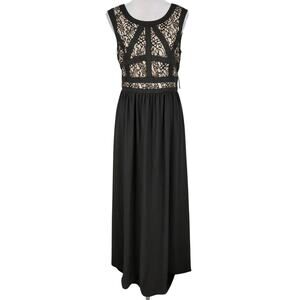 Tahari Dress Womens 10 Black Beige Lace Stretch Knit Gown Avery Prom Wedding New